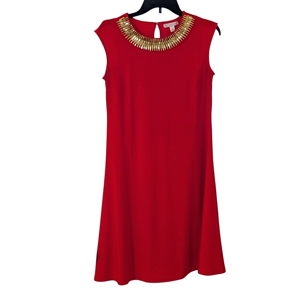 CB Established in 1962 Sleeveless Shift Dress Gold Beaded‎ Collar Small Party